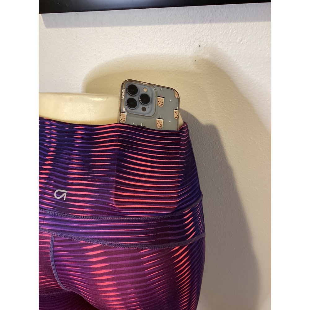 GapFit Womens Leggings Purple‎ Pink Abstract Stripe Athleisure Size S - Picture 6 of 7